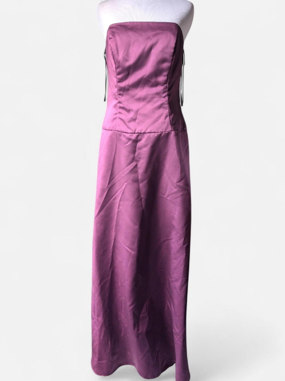 Goth Vintage 90s Strapless Satin Formal Dress in Plum